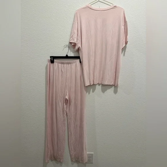 Nuuds boyfriend pajama tee shirt top pants makeup pink lounge set - Picture 9 of 14